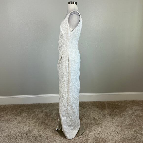 Adrianna Papell White Metallic Jacquard Sleeveless Column Gown Size 6 Dress - Picture 3 of 13